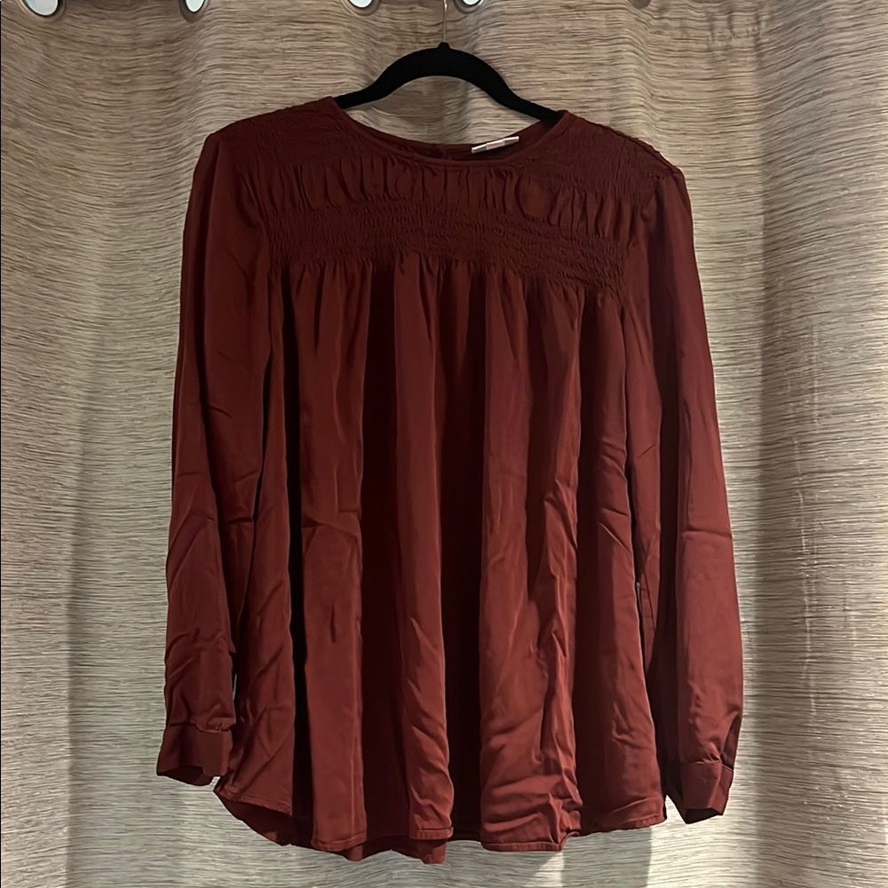 J. Jill Terracotta Smocked Long Sleeve Blouse